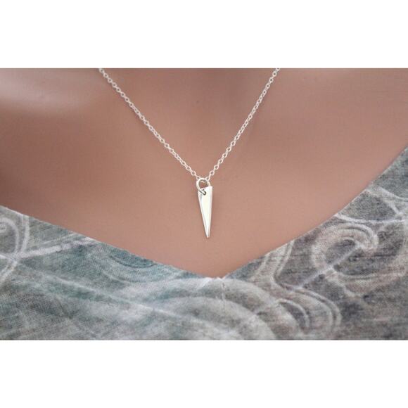 Sterling Silver Triangle Dangle Charm Necklace, Triangle Layering necklace - Picture 1 of 3